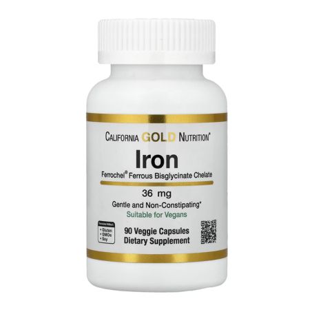 California Gold Nutrition, Ferrochel® Iron (Bisglycinate), 36 mg, 90 Veggie Capsules in Pakistan