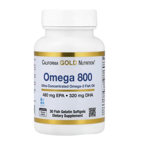 California Gold Nutrition, Omega 800 Ultra-Concentrated Omega-3 Fish Oil, 480 mg, EPA - 320 mg DHA 30 Fish Gelatin Softgels in Pakistan