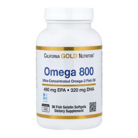 California Gold Nutrition, Omega 800 Ultra-Concentrated Omega-3 Fish Oil, 480 mg, EPA - 320 mg DHA 90 Fish Gelatin Softgels in Pakistan