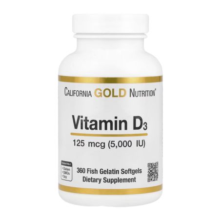 California Gold Nutrition, Vitamin D3, 125 mcg (5,000 IU), 360 Fish Gelatin Softgels in Pakistan