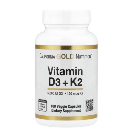 California Gold Nutrition, Vitamin D3 + K2 as MK-7, 5,000 IU, 120 mcg, 180 Veggie Capsules in Pakistan