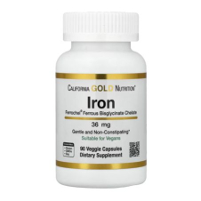 California Gold Nutrition, Ferrochel® Iron (Bisglycinate), 36 mg, 90 Veggie Capsules in Pakistan