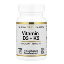 California Gold Nutrition, Vitamin D3 + K2 as MK-7, 5,000 IU D3, 120 mcg K2, 60 Veggie Capsules in Pakistan